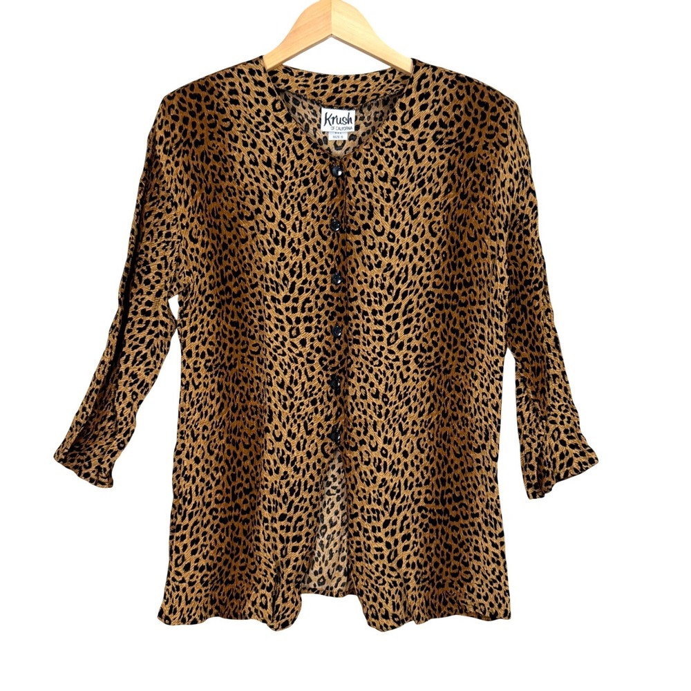 Krush of California Vintage‎ 80s/90s Blouse Small Leopard Print Shoulder Pads